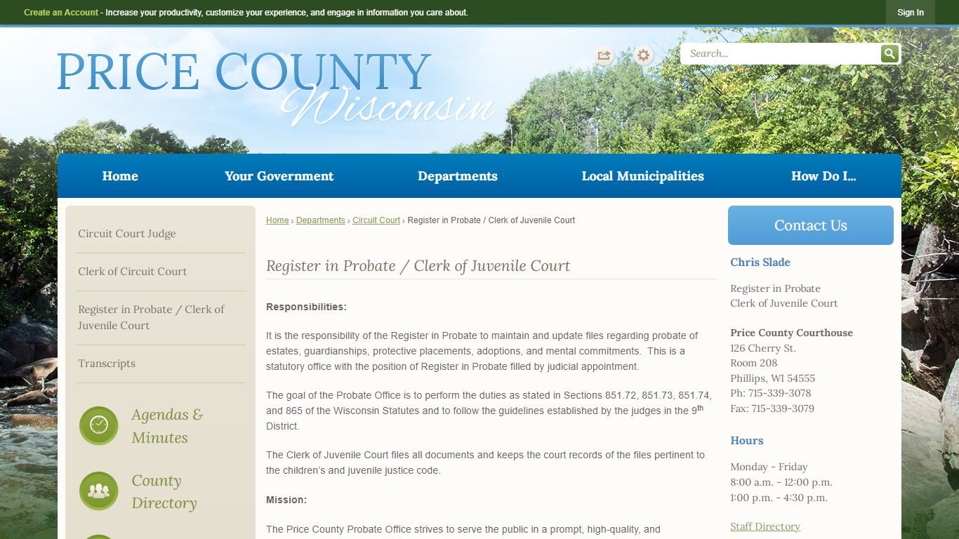 Register in Probate / Clerk of Juvenile Court | Price County, WI ...